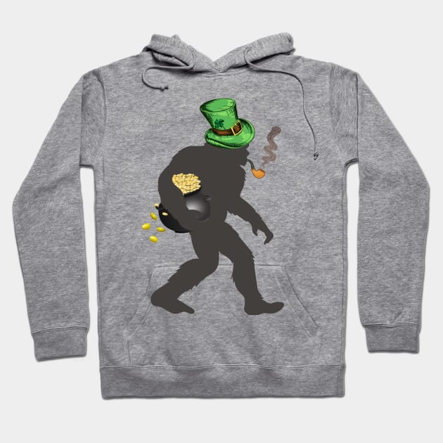 St. Patrick's Day Lucky Bigfoot Carrying Pot of Gold Hoodie by Dibble Dabble Designs